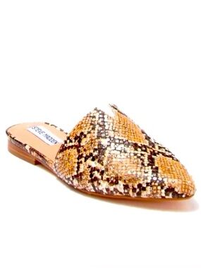 NWT STEVE MADDEN Ally Snake-Embossed Silver Studs Flat Slip-on Mule 6.5